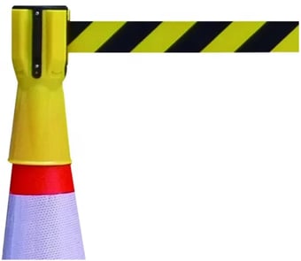 Picture of Way4Now - Traffic Safety Cone Topper Retractable Barrier Warning Yellow-Black Tape - [SHU-DP-CH-Y]