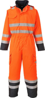 Picture of Portwest Bizflame Rain Hi-Vis Flame Resistant Antistatic Multi Orange/Navy Coverall - PW-S775ONR