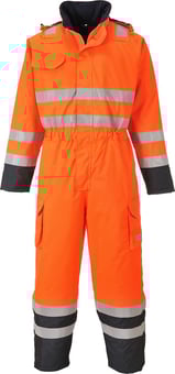 Picture of Portwest Bizflame Rain Hi-Vis Flame Resistant Antistatic Multi Orange/Navy Coverall - PW-S775ONR