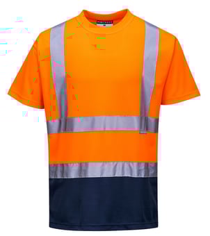 picture of Portwest S378 - Hi-Vis Contrast T-Shirt S/S - Orange/Navy - PW-S378ONR