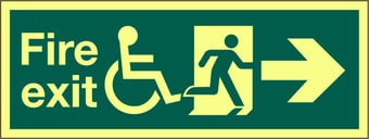 Picture of Photoluminescent Refuge Fire Exit Sign - Arrow East - 400 x 150Hmm - Self Adhesive Rigid Plastic - [AS-PHRG3-SARP]