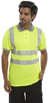 Picture of Beeswift Hi Vis Quality Yellow Short Sleeve Polo Shirt - Grey Collar - BE-BPKSEN/Y