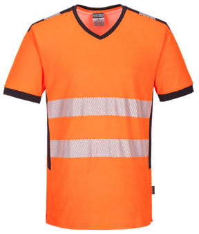 picture of Portwest - PW3 Hi-Vis V-Neck T-Shirt - Polyester - Cotton - 175g - Orange/Black - PW-PW310OBR