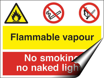 Picture of Flammable Vapour Smoking Naked Lights Sign - 600 X 450Hmm - Self Adhesive Vinyl - [AS-MU8-SAV]