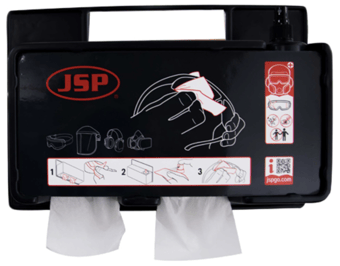 picture of JSP - Wall Mounted Complete Lens Cleaning Station - 4x280 Tissues Boxes - 1x500ml Lens Cleaning Fluid - Label and Mirror  - [JS-ASU200-000-200]