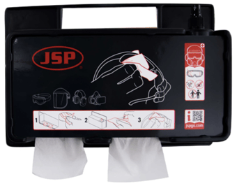 Picture of JSP - Wall Mounted Complete Lens Cleaning Station - 4x280 Tissues Boxes - 1x500ml Lens Cleaning Fluid - Label and Mirror  - [JS-ASU200-000-200]