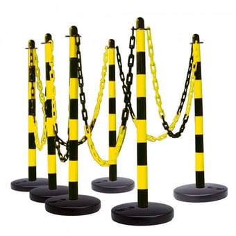 Picture of GUARDA Chain Post Set - 6 Posts, 10m Chain, 10 Hooks, 10 Links - Yellow/Black - Fillable Round Base - [MV-175.17.247]