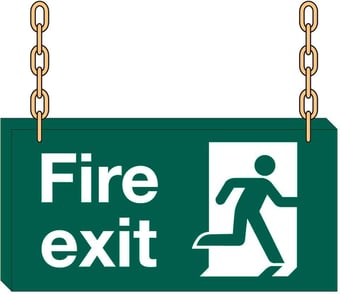 picture of Hanging Fire Exit Sign - 400 x 200Hmm - 3mm Foamex - WITHOUT Holes for Chains - Fittings and Chains Sold Separately - [AS-HA7-FOAM]
