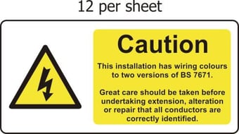 Picture of Caution - Two Wiring Colours Present - SAV (95 x 45mm, sheet of 12 labels) - SCXO-CI-3401