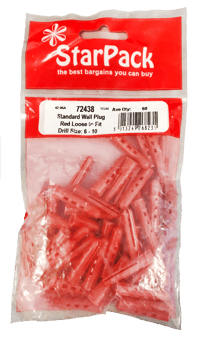 Picture of StarPack - 72438 - Standard Wall Plug - Red - Loose to Fit - Drill Size 6-10 - Pack of 40- [AF-5013249268235] - (DISC-R)