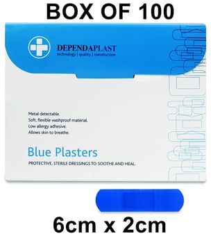picture of Dependaplast Washproof Plasters Blue 6cm x 2cm - Box of 100 - [RL-449]