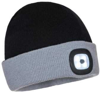 picture of Portwest - B034 - Two Tone LED Rechargeable Beanie - Black/Grey - 150 Lumens - [PW-B034BKG]