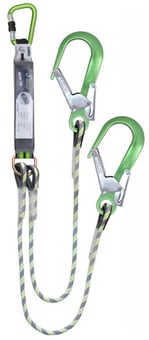Picture of Kratos Forked Energy Absorbing Kernmantle Rope Lanyard - 2 Scaffold Hooks And Karabiner - 1.5 mtr - [KR-FA3061015]