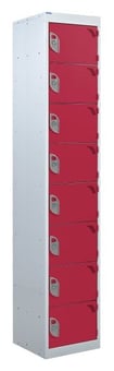 picture of QMP Tool Charging Locker - Solid Door - Standard Plug - 8 Compartment - Red - 1800H x 300W x 450D mm - [QM-BL1830458RSX]