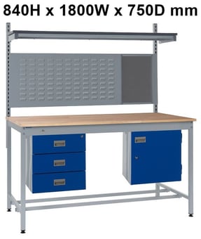 picture of Square Tube Workbench - Beech Top - 840H x 1800W x 750D mm - Triple Drawer, Louvre Panel - [QM-BQ841875BX8C]