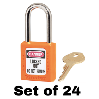 picture of Set of 410 Zenex Thermoplastic Safety Padlock - Orange - With 'Key Alike' Key - Set of 24 - [MA-410KA24ORJ]