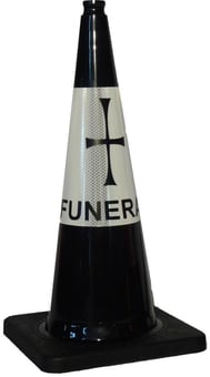 Picture of Flexible Funeral Cone PVC 75cm Road 4kg Cone - Black With Cross On Reflective Sleeve - Virtually Unbreakable - [EH-RS75040S+D+30CM-CROSS] - (DISC-W)