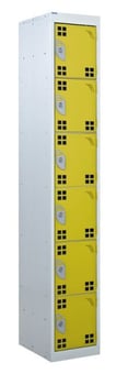 picture of QMP Tool Charging Locker - Perforated Door - RCD Plug - 6 Compartment - Yellow - 1800H x 450W x 450D mm - [QM-BR1845456YPX]