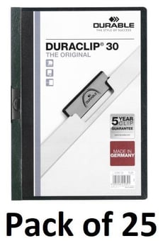 picture of Durable Duraclip 30 Clip Folder - A4 - Dark Green - Pack of 25 - [DL-220032]