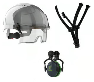 picture of JSP Premium Kit - White/Smoke Evo Vistalens Helmet with Chin Strap & Sonis Ear Defenders - [IH-PREMIUMKIT]
