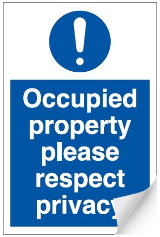 picture of Occupied Property Respect Privacy Sign - 200 x 300Hmm - Self Adhesive Vinyl - [AS-MA210-SAV]