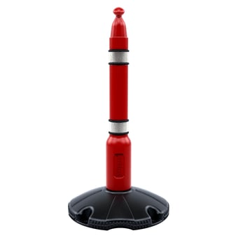 picture of Skipper - Post and Base - Red Post BLACK RINGS and Reflective Strips - 1 Meter High - [SK-POST1-RB]
