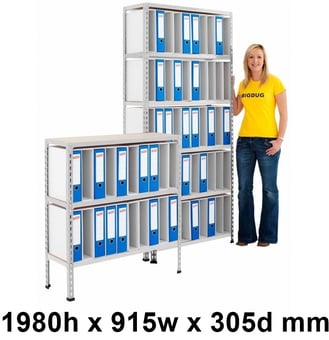 picture of BiGDUG BiG340 50 Lever Arch File Shelving - 1980h x 915w x 305d mm - 6 Levels - Grey - [BDU-B3LA50GG]