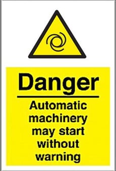 Picture of Danger Automatic Machinery may Start Without Warning Sign - 200 x 300Hmm - Rigid Plastic [AS-WA99-RP]