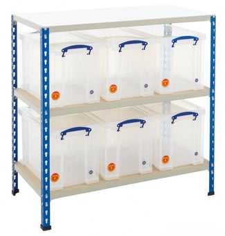 picture of BiG340 Shelving - 915h x 915w x 455d mm - 3 Levels - Blue & Grey - 6 x 24L Really Useful Boxes - [BDU-RUBK16CBG] - (LP)