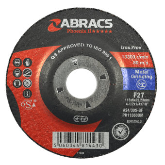 Picture of Abracs Phoenix II 115mm x 6mm x 22mm DPC Metal Grinding Disc - A30S4BF Grade - 13,200 RPM - Pack of 10 - [ABR-PH11560DM]