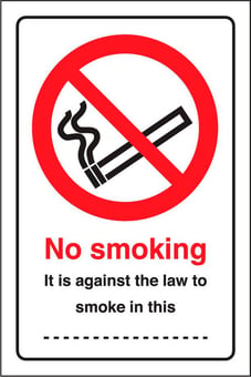 Picture of No Smoking - Against the Law to Smoke in this ... - 148 x 210Hmm - Rigid Plastic - [AS-PR505-RP]