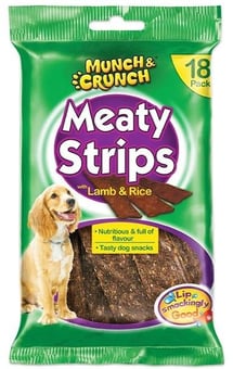 picture of Munch & Crunch Meaty Strips Lamb & Rice Dog Snack 18 Pack - [PD-MC0078]