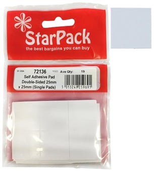 Picture of StarPack - 72136 - Self Adhesive Pad - Double Sided - 25mm x 25mm - Pack of 19 - [AF-5013249259691] - (DISC-R)