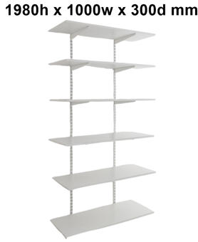 picture of BiGDUG White Twin Slot Shelving Kit - 1980h x 1000w x 300d mm - 6 White Melamine Levels - [BDU-TSW1936W]
