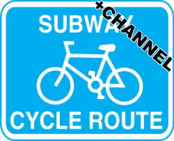 picture of Cycle Signs - Subway Cycle Route With Fixing Channel - FIXING CLIPS REQUIRED - Class 1 Ref BSEN 12899-1 2001 - 700 x 430Hmm - Reflective - 3mm Aluminium - [AS-TR138C-ALU]