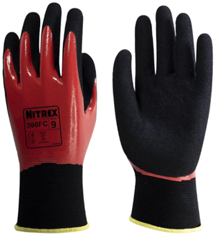 picture of Unigloves Nitrex 360FC Nylon Double Dipped Nitrile Gloves - Black/Red - UGL-P-360FC