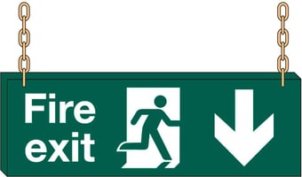 picture of Hanging Fire Exit Sign SMALL - Arrow South - 400 x 150Hmm - 3mm Foamex - WITHOUT Holes for Chains - Fittings and Chains Sold Separately - [AS-HA18-FOAM]