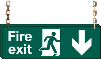 Picture of Hanging Fire Exit Sign SMALL - Arrow South - 400 x 150Hmm - 3mm Foamex - WITHOUT Holes for Chains - Fittings and Chains Sold Separately - [AS-HA18-FOAM]