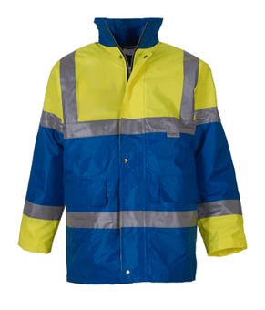 picture of Children Hi Vis Yellow/Royal Blue Two-Tone Jacket - Waterproof and Windproof - Age 4-12 - EN1150 - [YO-HVP302CH-YRB]