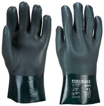 Picture of Portwest A827 27cm Double Dipped Green PVC Gloves - [PW-A827GNR]