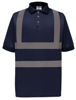 picture of Yoko Hi-Vis Short Sleeve Polo Shirt - Navy - BT-HVJ210-3M-NVY