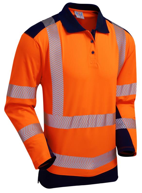 picture of Wringcliff - Orange/Navy Hi-Vis Coolviz Plus Sleeved Polo Shirt - Conforms to EN471 Class 2 - LE-P15-O/NV