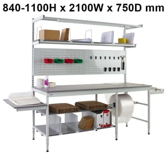 picture of QMP Pack Tek Dual Workbench Kit 4 - 840-1100H x 2100W x 750D mm - Laminate Worktop - [QM-BPD842175PL4]