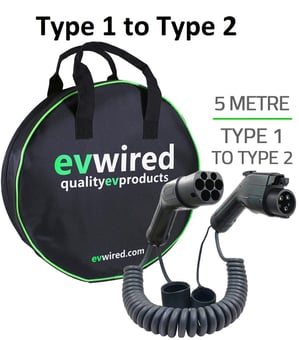 picture of Electric Vehicle Charging Cable - Type 1 to Type 2 - 32AMP - 5 Metre Coiled Cable - Free Carry Case - [EV-EVW5MC32A-T1T2] - (LP)