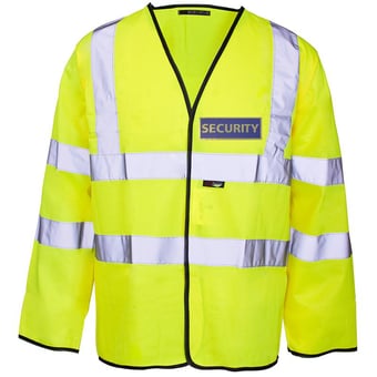 picture of SECURITY Printed Front and Back Yellow Hi-Vis Long Sleeve Vest Jerkin - ST-37441-SEC