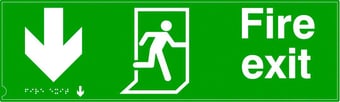 Picture of Braille Fire Exit Sign - Arrow South - 400 x 150Hmm - Self Adhesive PETG - [AS-TAC22-PETG]