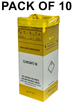 picture of Clinisafe Cardboard Clinical Waste Container - 50L - Yellow Tall - Pack of 10 - [VC-22001001]