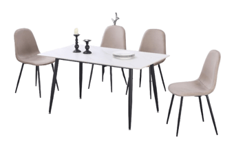 picture of Alba New York Dining Table with 4 Leo Chairs - Beige - [ABF-ABD-NYD-SET-LEO-BEI]