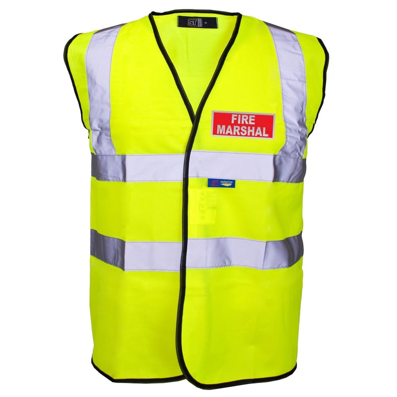 picture of Retroreflective Fire Marshal Printed Front and Back - Yellow Hi-Vis Vest - ST-35241-FM