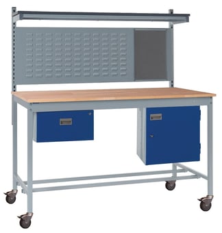 Picture of Mobile Square Tube Workbench - Beech Top - 840H x 1200W x 750D mm - Single Drawer, Louvre Panel - [QM-BM841275BX6A]